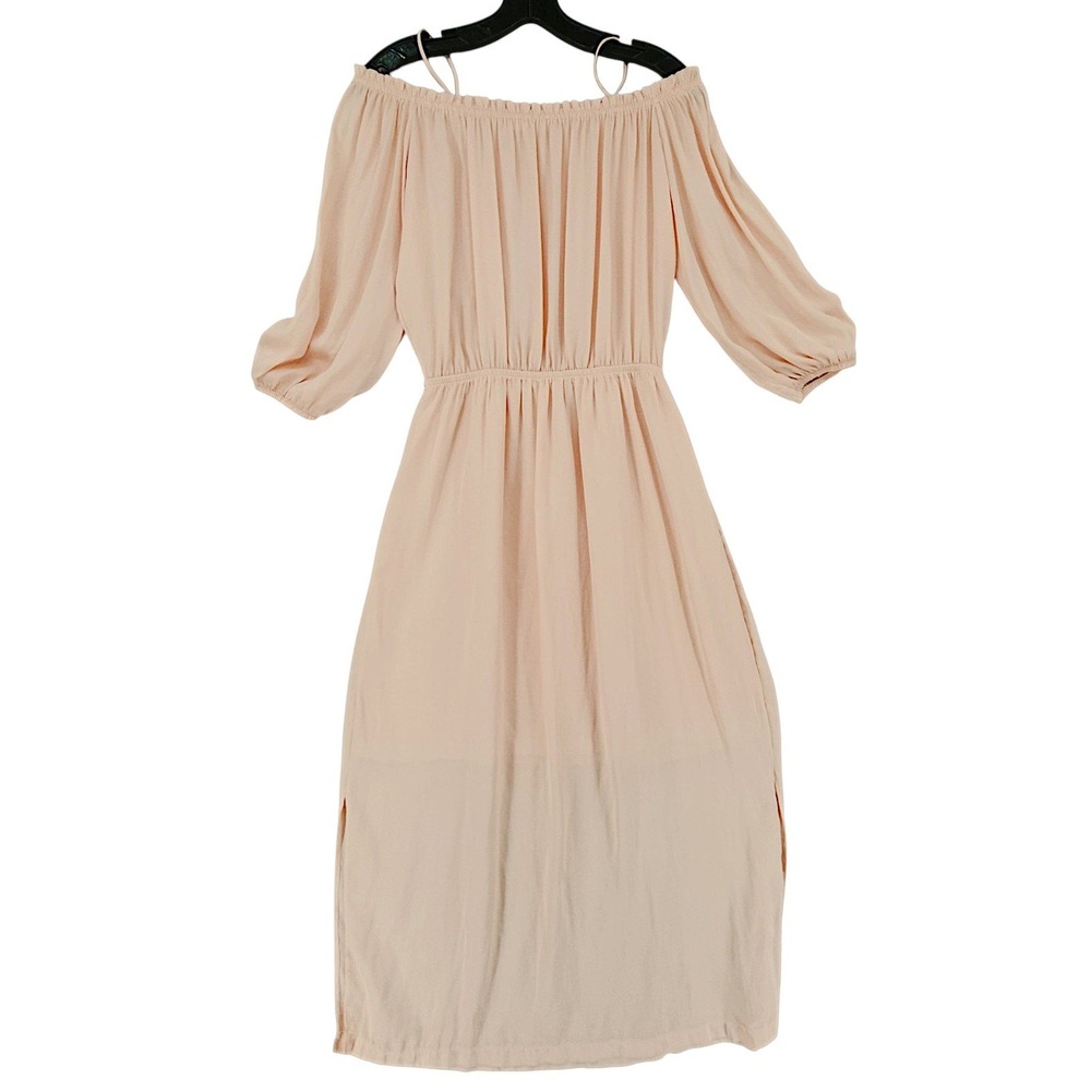 Setre Midi Dress S Women Peach Off Shoulder Elastic Waist Boho Summer No Belt